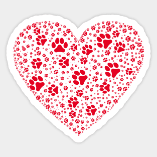 Red Heart with Paw Prints Sticker